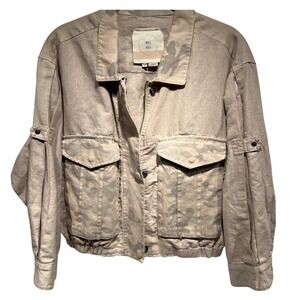 Hei Hei Anthropologie Tan‎ Camo Cropped Utility Jacket Small Linen Blend Bomber